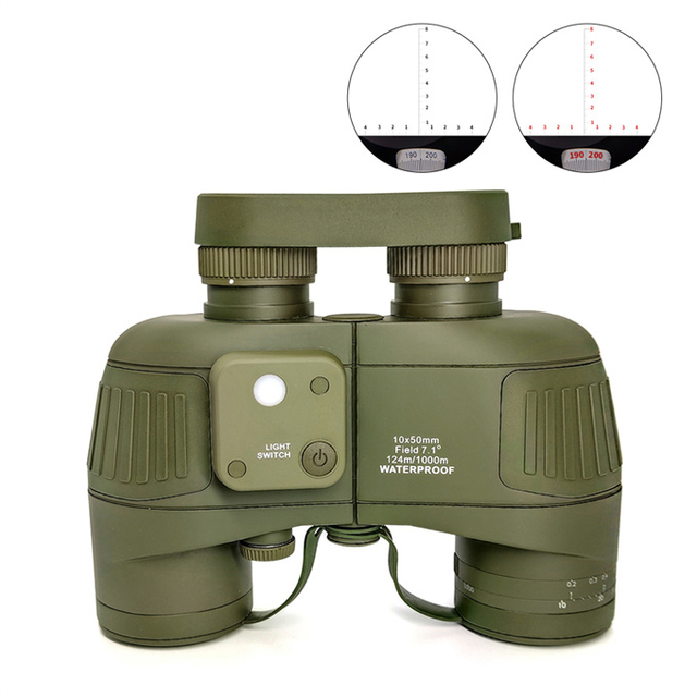 7x50 10x50 Floating Waterproof Compass Rangefinder Bak4 Binoculars for Military Use