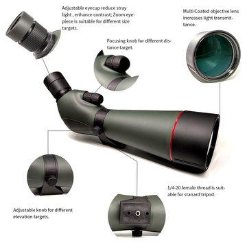 20-60x80 IPX7 Waterproof Birding Spotting Scope With Tripod for Watching Wildlife Scenery